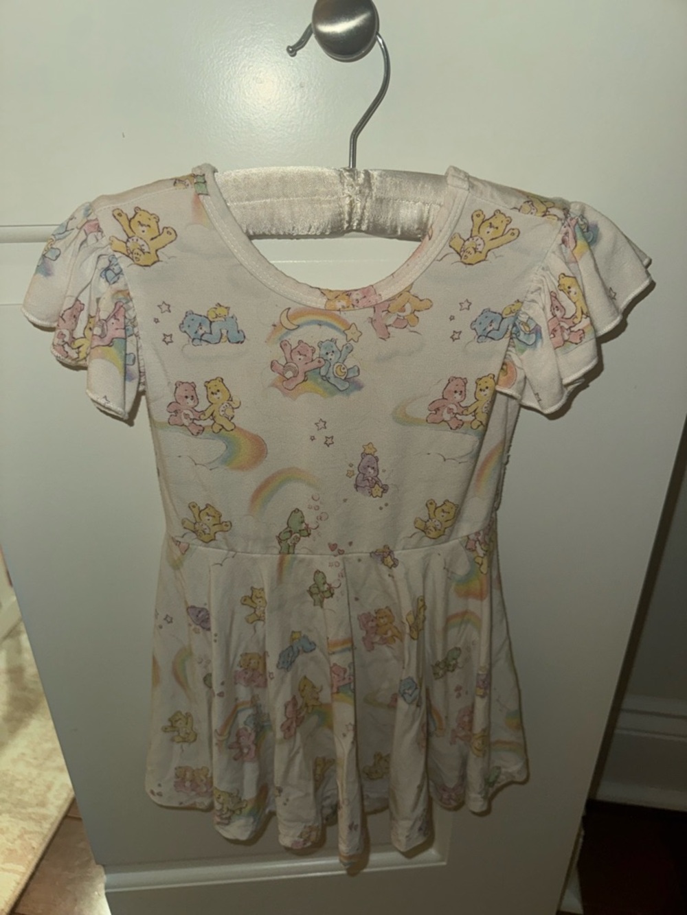 Kids Pastel Bear & Rainbow Dress - Soft Cream Base